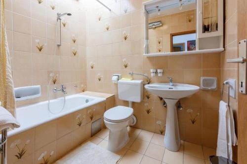 a bathroom with a toilet and a sink and a bath tub at Apartments Kamen in Dramalj