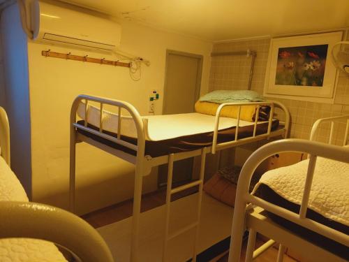 首爾的住宿－Seoul Guesthouse Foreigners Only，一间客房内配有两张双层床的房间