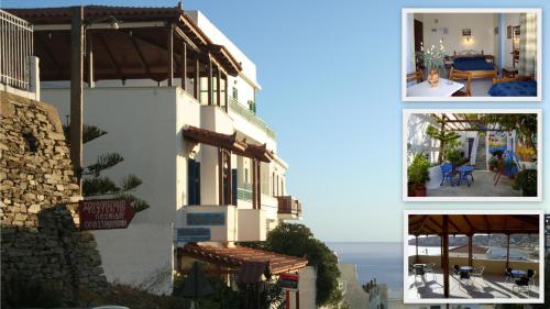 a collage of three pictures of a house at Idroussa in Batsi