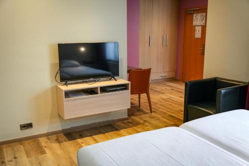 Televiisor ja/või meelelahutuskeskus majutusasutuses Wellness Apart Hotel
