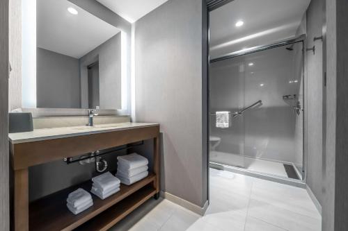 a bathroom with a sink and a shower at Hyatt Place Gainesville Downtown in Gainesville