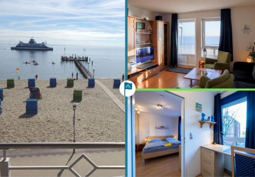 a collage of two pictures of a house with a beach at Nordland Appartements - Wohnung Amrum in Wyk auf Föhr