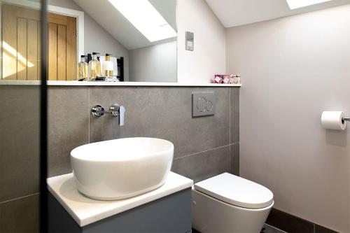 een badkamer met een wastafel en een toilet bij Daisy Cottage, Dalston, Nr Carlisle in Carlisle