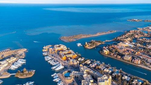 an aerial view of a harbor with boats at El Gouna Elite Worldwide Sea & Garden Residences - Hurghada, Egypt in Hurghada