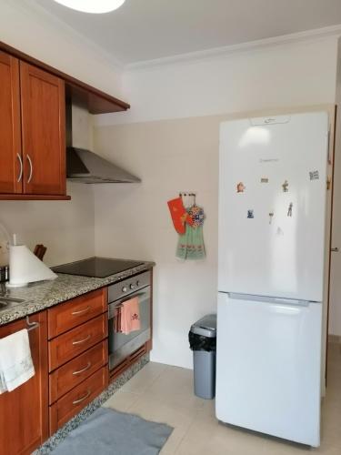 a kitchen with a white refrigerator and a stove at PENICHE - Guest House Casa das Estelas in Peniche