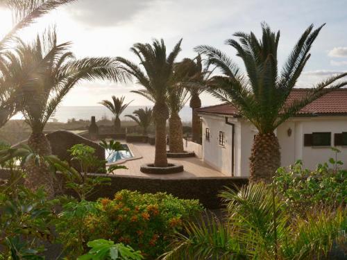 una casa con palmeras y piscina en Finca Afortunada en Las Puntas