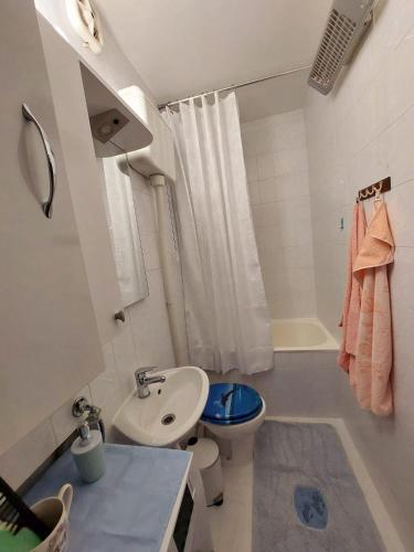 a small bathroom with a sink and a toilet at Split apartment in Split