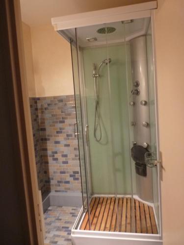 une douche avec une cabine en verre dans une salle de bain dans l'établissement Appartement dans résidence Le Saint Pierre, à Avignon