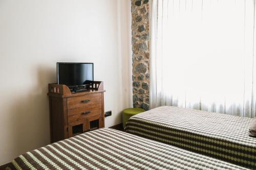 a bedroom with two beds and a tv on a dresser at Apartamentos Villa Fresnedo in Solares