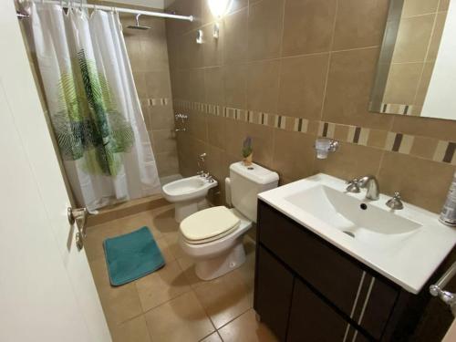 a bathroom with a white toilet and a sink at Hermoso Departamento mendoza capital in La Cieneguita