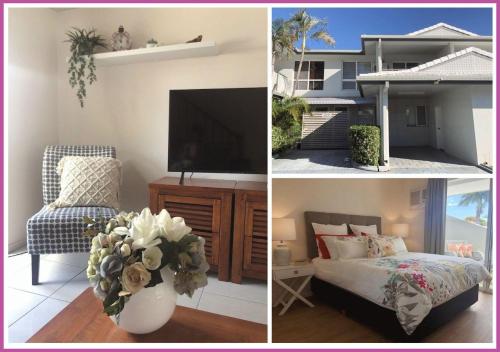 two pictures of a living room with a tv and a bedroom at Alroy Street 4/7 in Aitkenvale