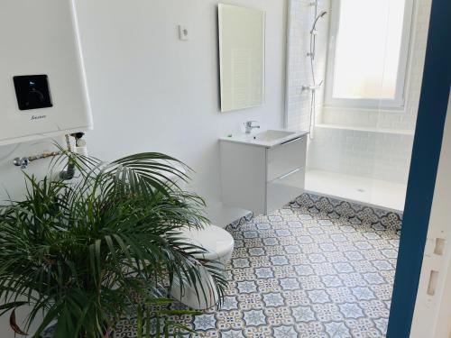 a bathroom with a toilet and a sink and a plant at Spacieux T2 à 15mn de Paris et 30mn de Disney en voiture ! in Champigny-sur-Marne