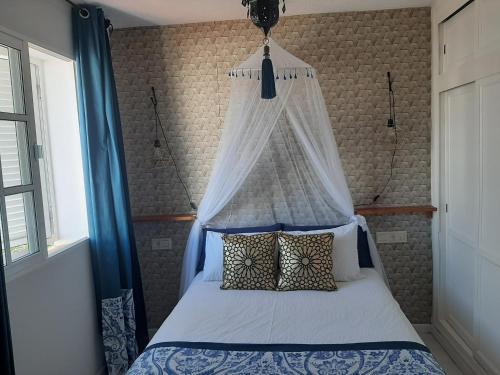 サアラ・デ・ロス・アトゥネスにあるZahara Beach Houseのベッドルーム(天蓋付きベッド1台付)