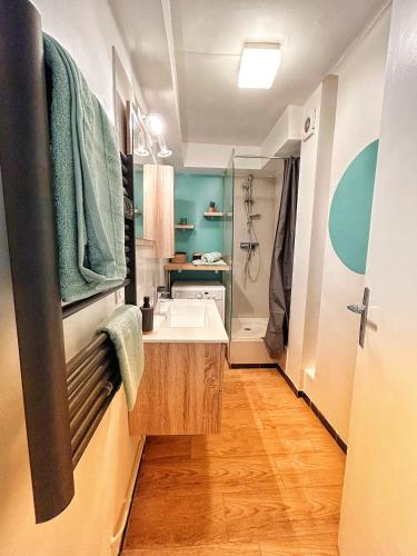 une petite salle de bain avec un lavabo et une douche dans l'établissement Lou Merveille Arlésienne, à Arles