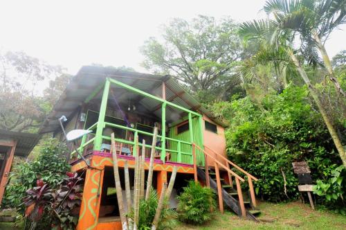 a house with a staircase leading up to it at Cabañas Ecobiosfera in Catemaco