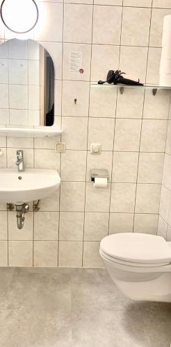 a bathroom with a toilet and a sink at Gasthof 'Zum alten Turm' in Haslach an der Mühl