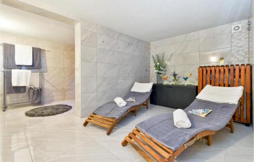 ein Bad mit 2 Betten und einer Dusche in der Unterkunft Stunning Home In Varazdin Breg With Wifi in Varaždin Breg