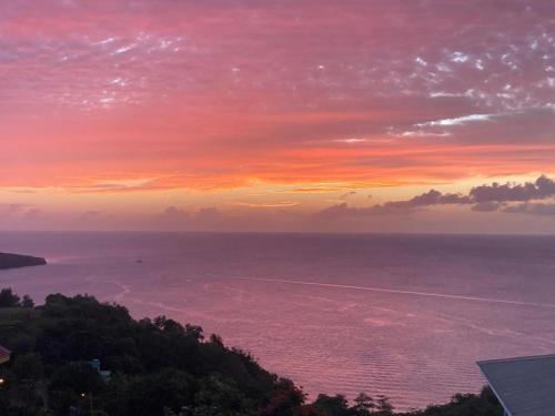 Anse La RayeにあるBest View Apartmentsの夕日の海の景色