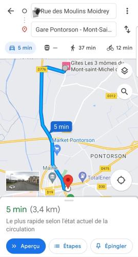 a map of the route of a train at Gîte Lucian Mont-saint-michel in Moidrey