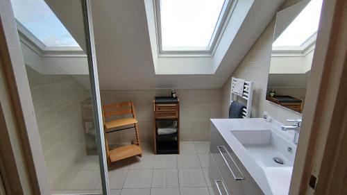 un bagno con lavandino e lucernario di La Chambre d'Alexandre a Santec