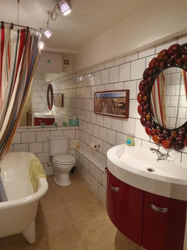 チェルトナムにあるVivatのバスルーム(洗面台、トイレ、鏡付)