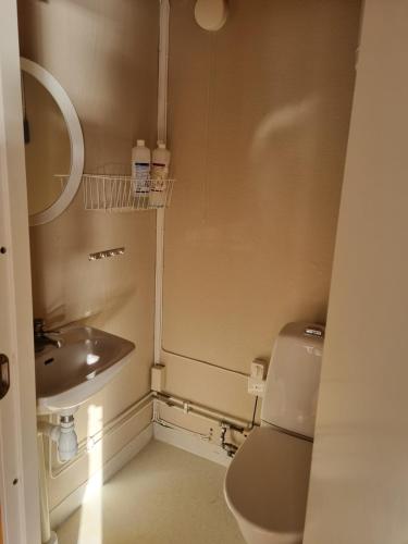 mała łazienka z umywalką i toaletą w obiekcie Måvikens Camping w mieście Måviken
