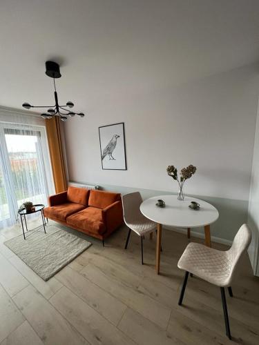 sala de estar con sofá y mesa en Apartamenty Akademicka przy Onkologii 2, en Bydgoszcz