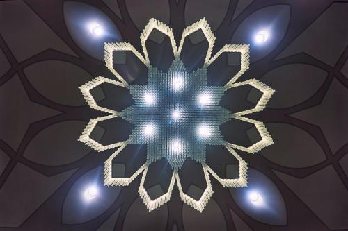 a kaleidoscopic picture of a flower on a ceiling at Loews Chicago Hotel in Chicago