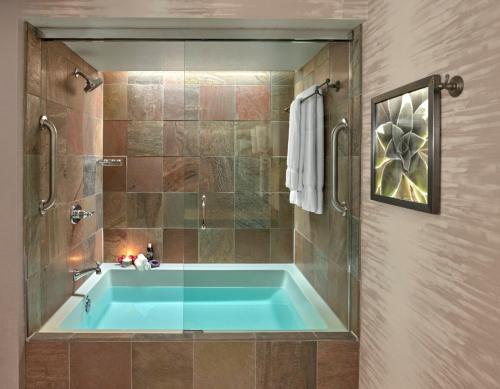 a bathroom with a blue tub and a shower at Loews Ventana Canyon Resort in Tucson