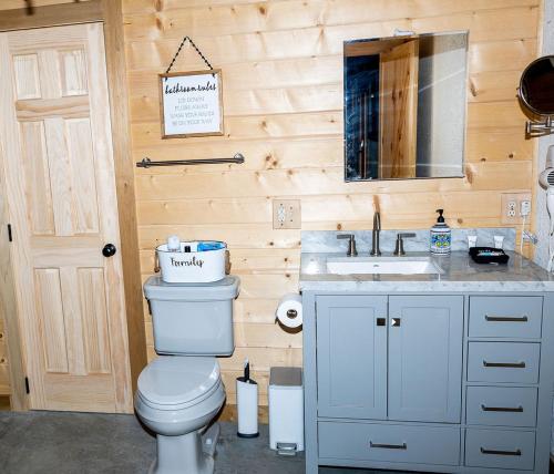 a bathroom with a toilet and a sink at The Lodge by On Cue Properties in Ghent