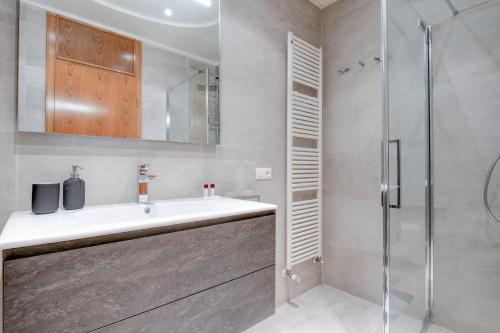 bagno con lavandino e doccia di Casa Bellavista Brenzone MGH a Biaza