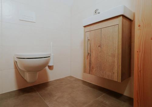 a bathroom with a toilet and a sink at Mühlbauerhof in Großklein