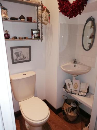 une salle de bain avec toilettes et lavabo dans l'établissement La clef de champs, à La Romieu