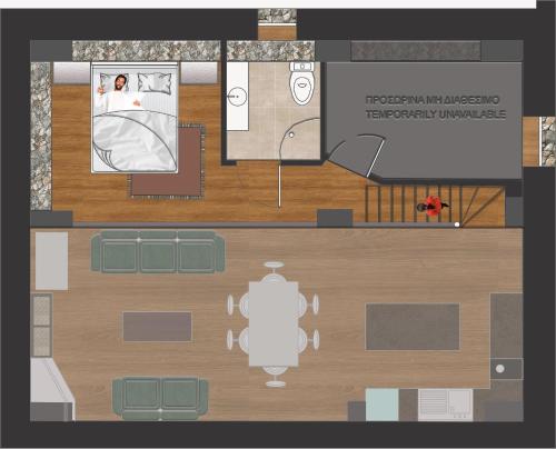a floor plan of a room with a bed at Αρχοντικό Γιούλη in Miléai