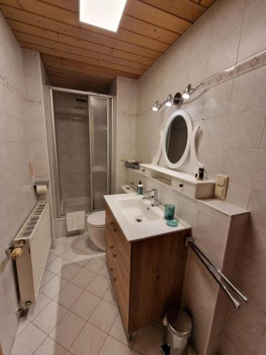 a bathroom with a sink and a toilet at Rosy's House Pension Privatzimmer in Bad Goisern