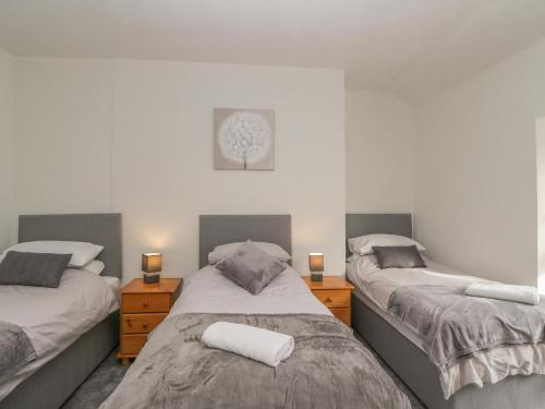 dwa łóżka w pokoju z dwoma lampami i dwoma łóżkami w obiekcie The Hame w mieście Monmouth