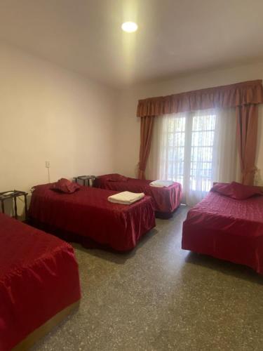 1 Schlafzimmer mit 3 Betten und einem Fenster in der Unterkunft Tres Marias in San Juan