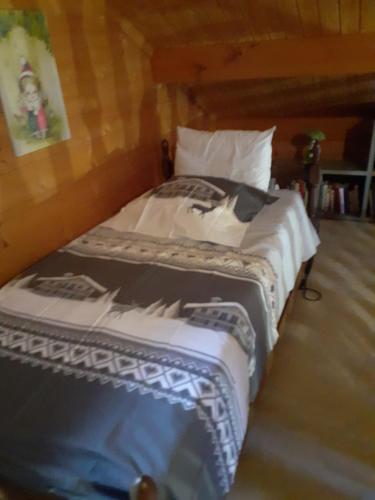 een bed in een kamer met 2 slaapplaatsen bij chalet des Greunnouilles in Xonrupt-Longemer