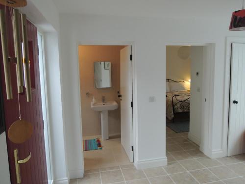 a bathroom with a sink and a toilet in a room at Sally's Garden in Warrenpoint