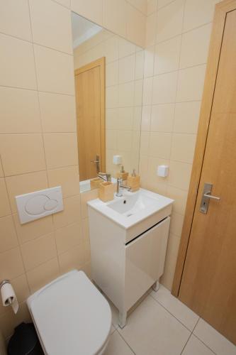 a bathroom with a white toilet and a sink at Holiday Albufeira in Albufeira