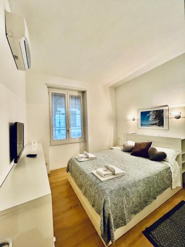 1 dormitorio con 1 cama grande y TV en Corso Lodi Apartment, en Milán