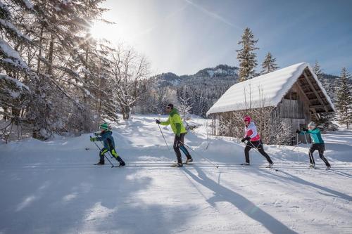 a group of people cross country skiing in the snow at Nature Fun Apartments - Nassfeld - Pressegger See in Hermagor