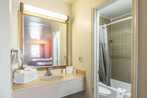 a bathroom with a sink and a mirror at Motel 6-Portsmouth, VA in Portsmouth