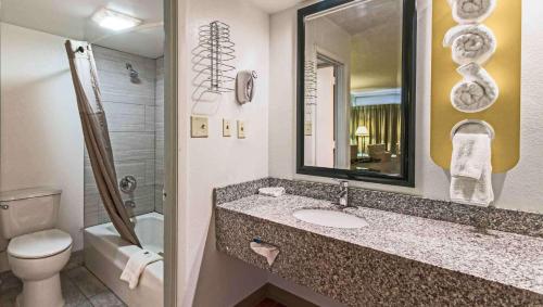 y baño con lavabo, aseo y espejo. en Motel 6-Pulaski, TN, en Pulaski