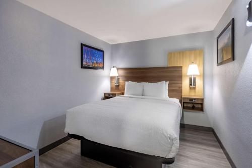 a hotel room with a bed and two lamps at Best Western Plus St. Louis West-Westport in Maryland Heights