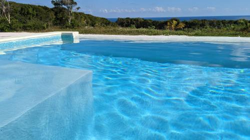 a pool of blue water with the ocean in the background at Sephora House home in Gregory Town