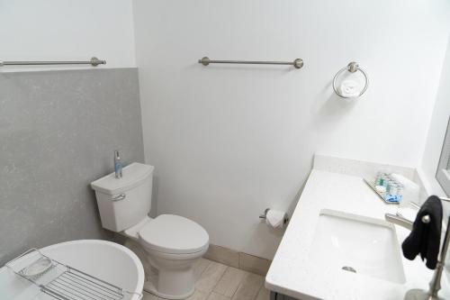 a white bathroom with a toilet and a sink at Tyler Inn at Zion in Rockville