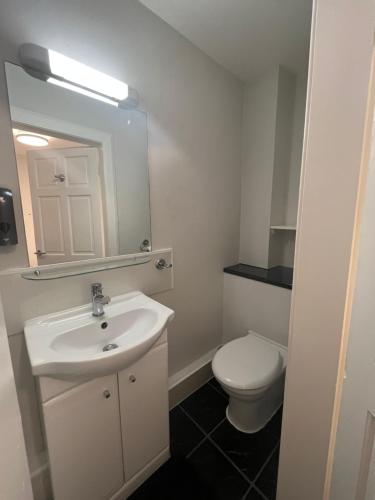a bathroom with a white sink and a toilet at Park View Rooms in Edinburgh