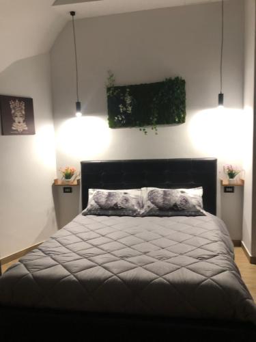 1 dormitorio con 1 cama con 2 luces encima en Casa Sipontina, en Barletta
