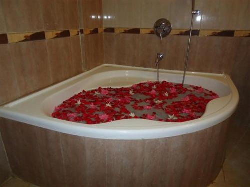 a bath tub filled with a large red substance at Paradise Village Beach Resort in Calangute